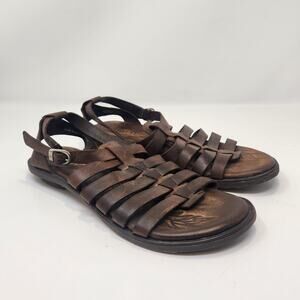 Born Claudy Brown Leather Caged Sandals Flats Women Size 9 Comfort Shoes Buckle